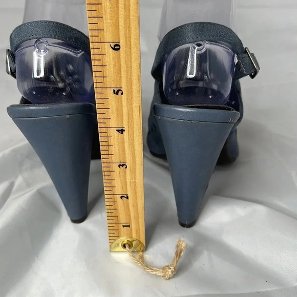 FIONI Corleone Blue Faux Suede Open Toe Slingback Heel Perforated Size 9.5 - Picture 9 of 11
